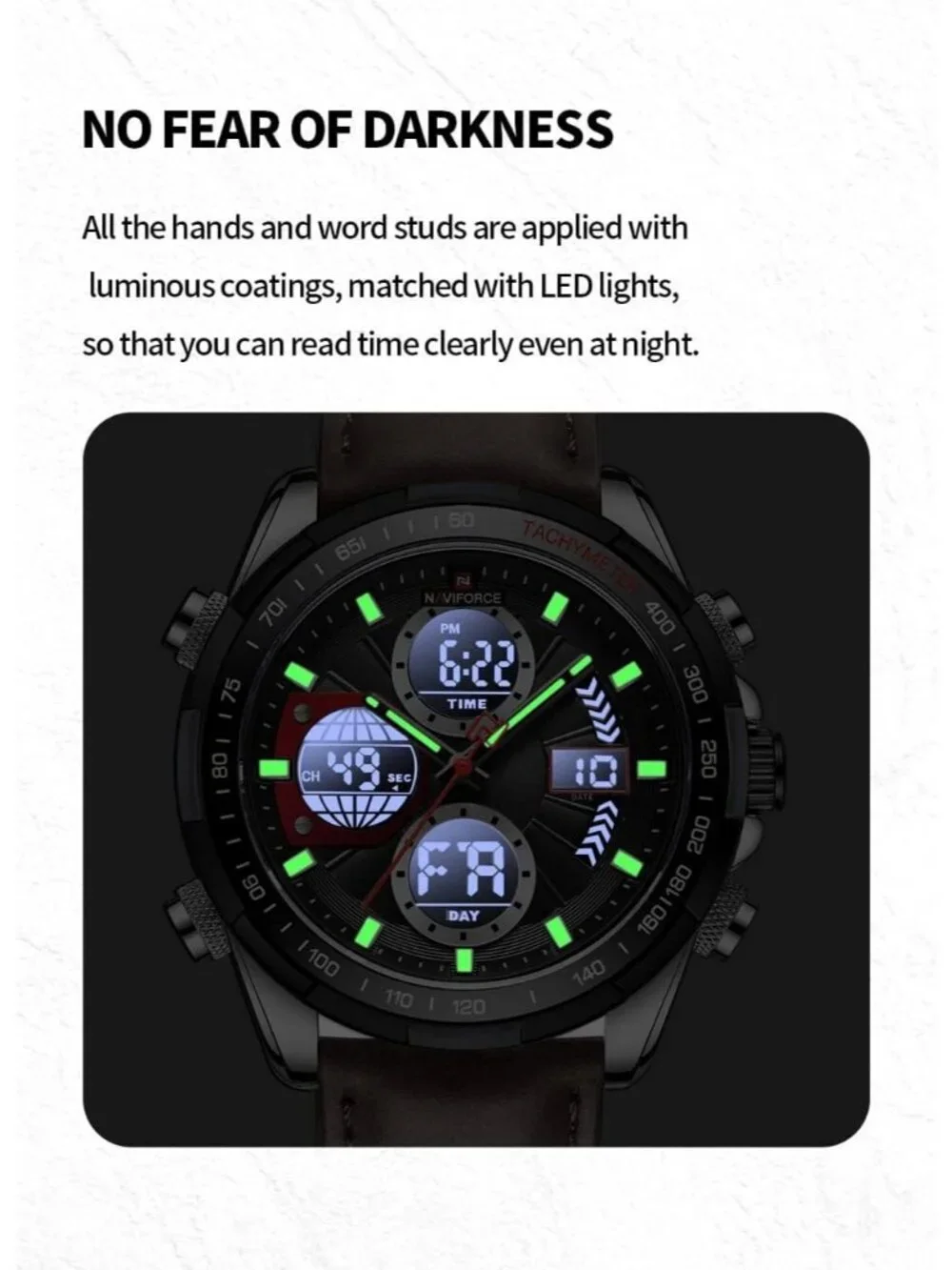 Men's Silver Black Military Digital Analog Quartz Waterproof Leather Wrist Watch
